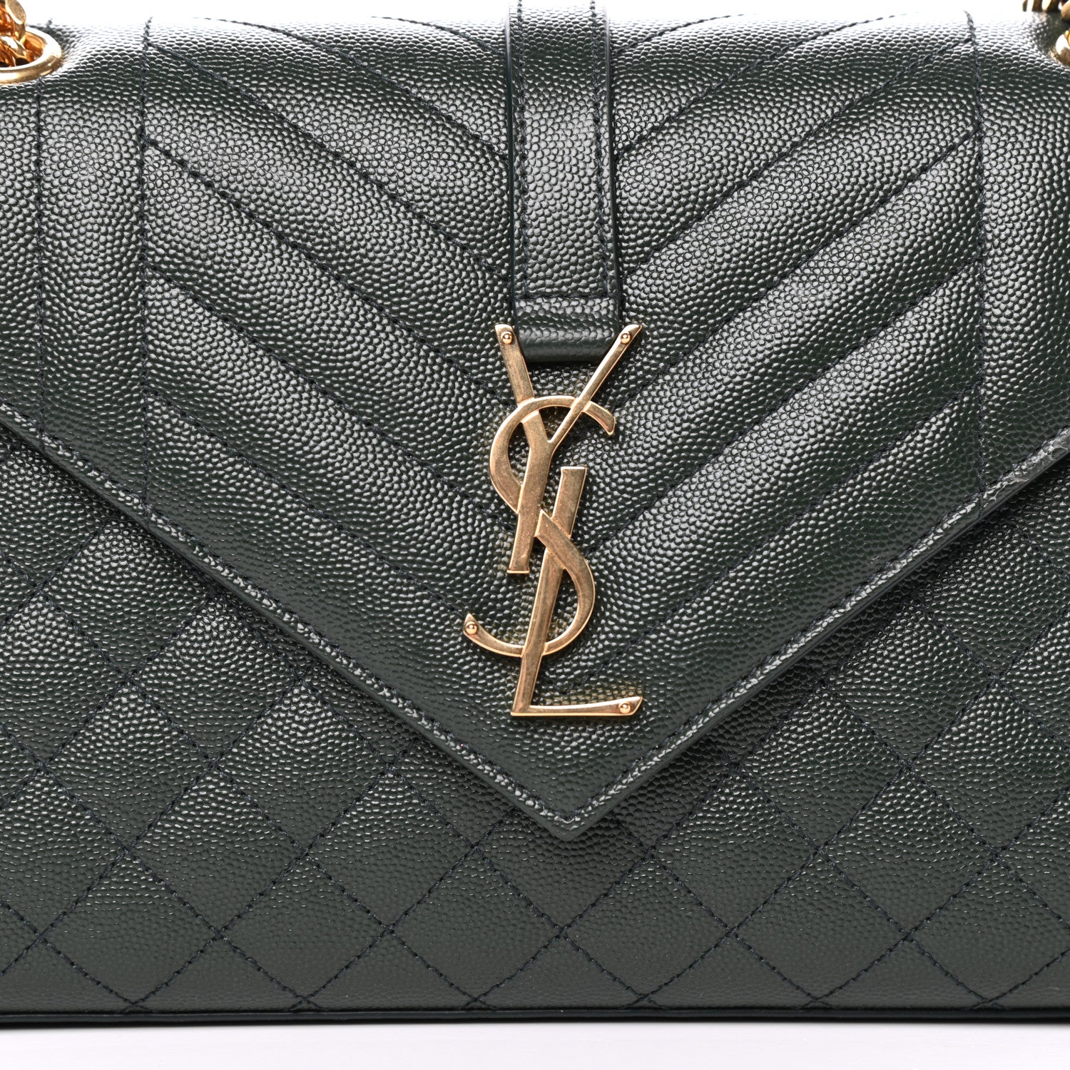 Saint Laurent Grain De Poudre Textured Mixed Matelasse Medium Triquilt Monogram Satchel Vert Fonce 10 of 10
