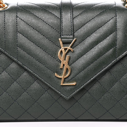 Saint Laurent Grain De Poudre Textured Mixed Matelasse Medium Triquilt Monogram Satchel Vert Fonce 10 of 10