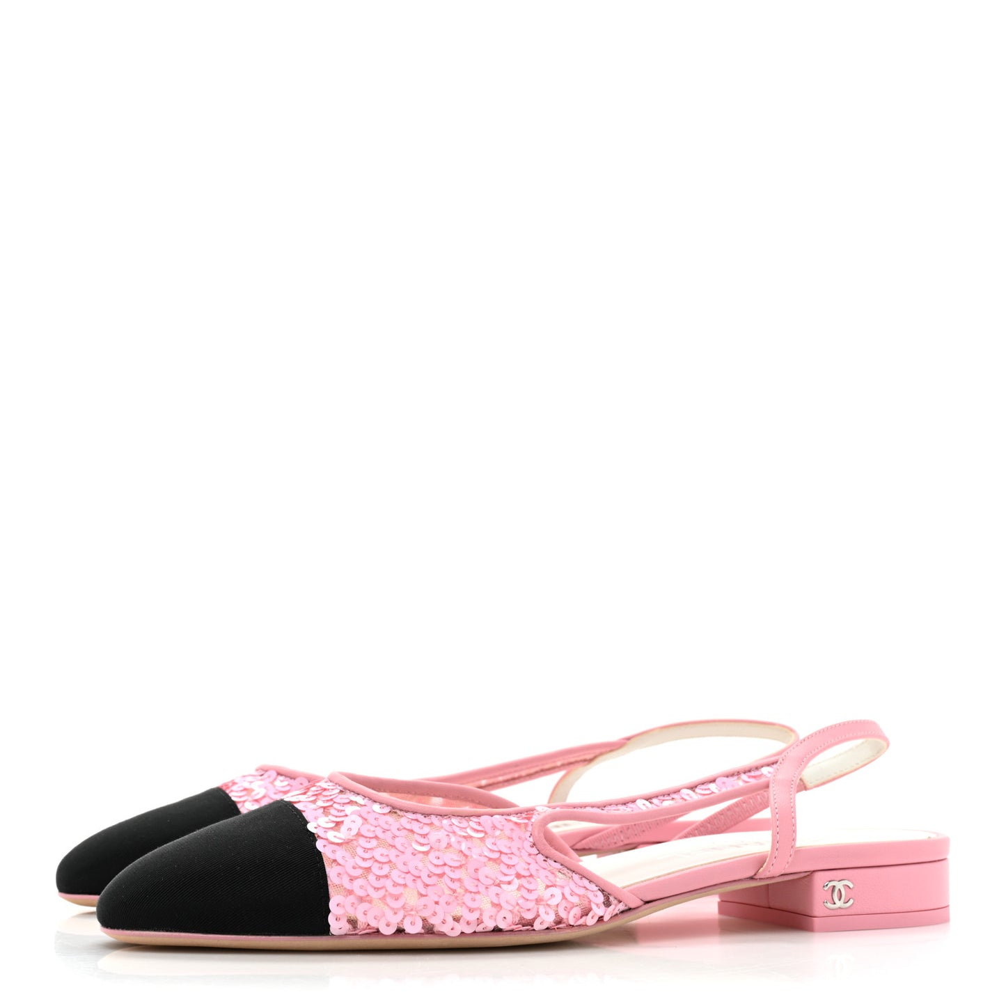 Sequins Satin Cap Toe CC Slingback Flat 38 Pink Black