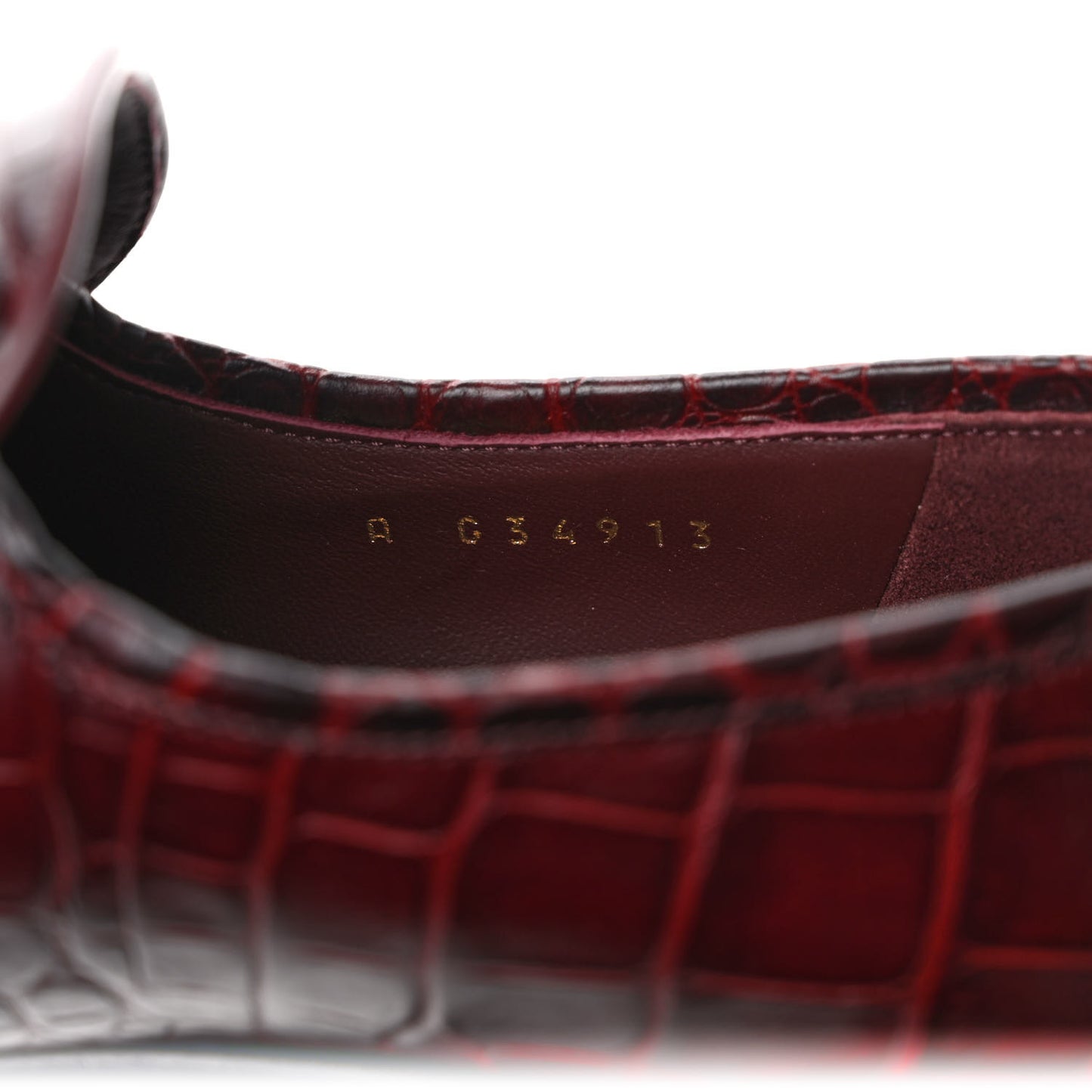 Crocodile Embossed Calfskin CC Chain Mocassin Loafers 38 Burgundy Black