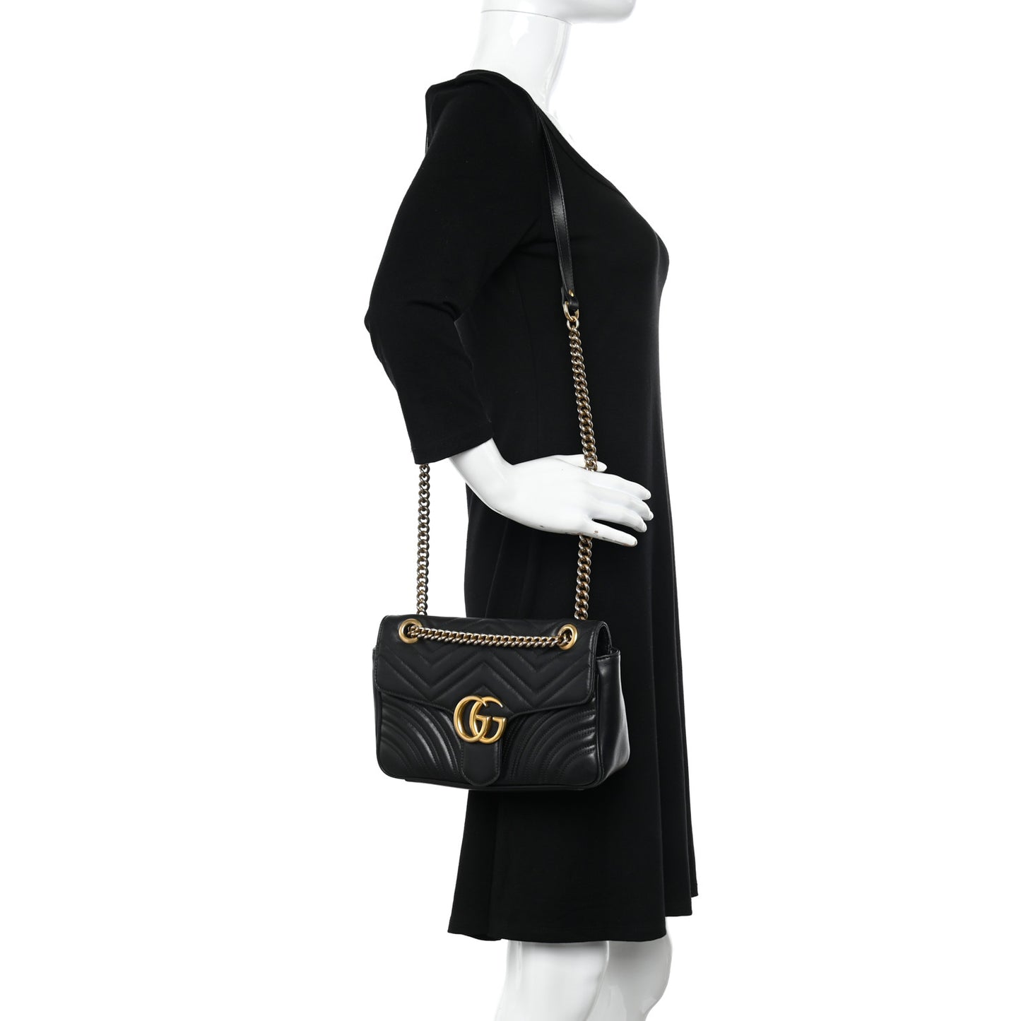 Calfskin Matelasse Small GG Marmont Shoulder Bag Black