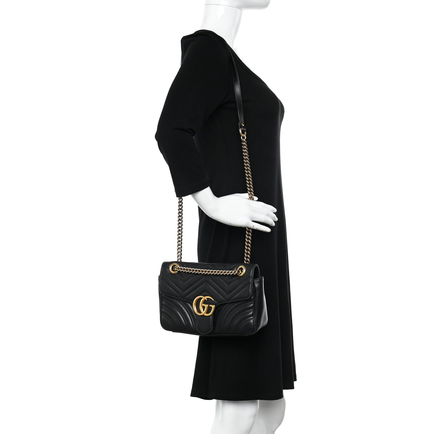 Gucci Calfskin Matelasse Small GG Marmont Shoulder Bag Black 2 of 13