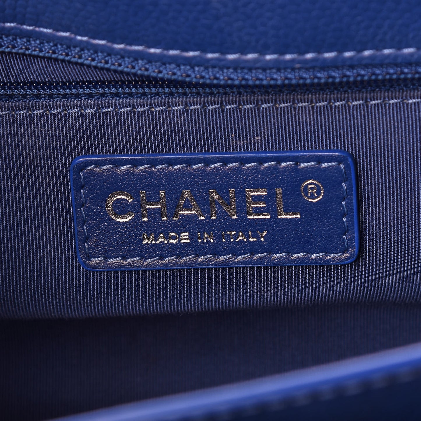 Grained Calfskin Quilted Large CC Box Flap Blue