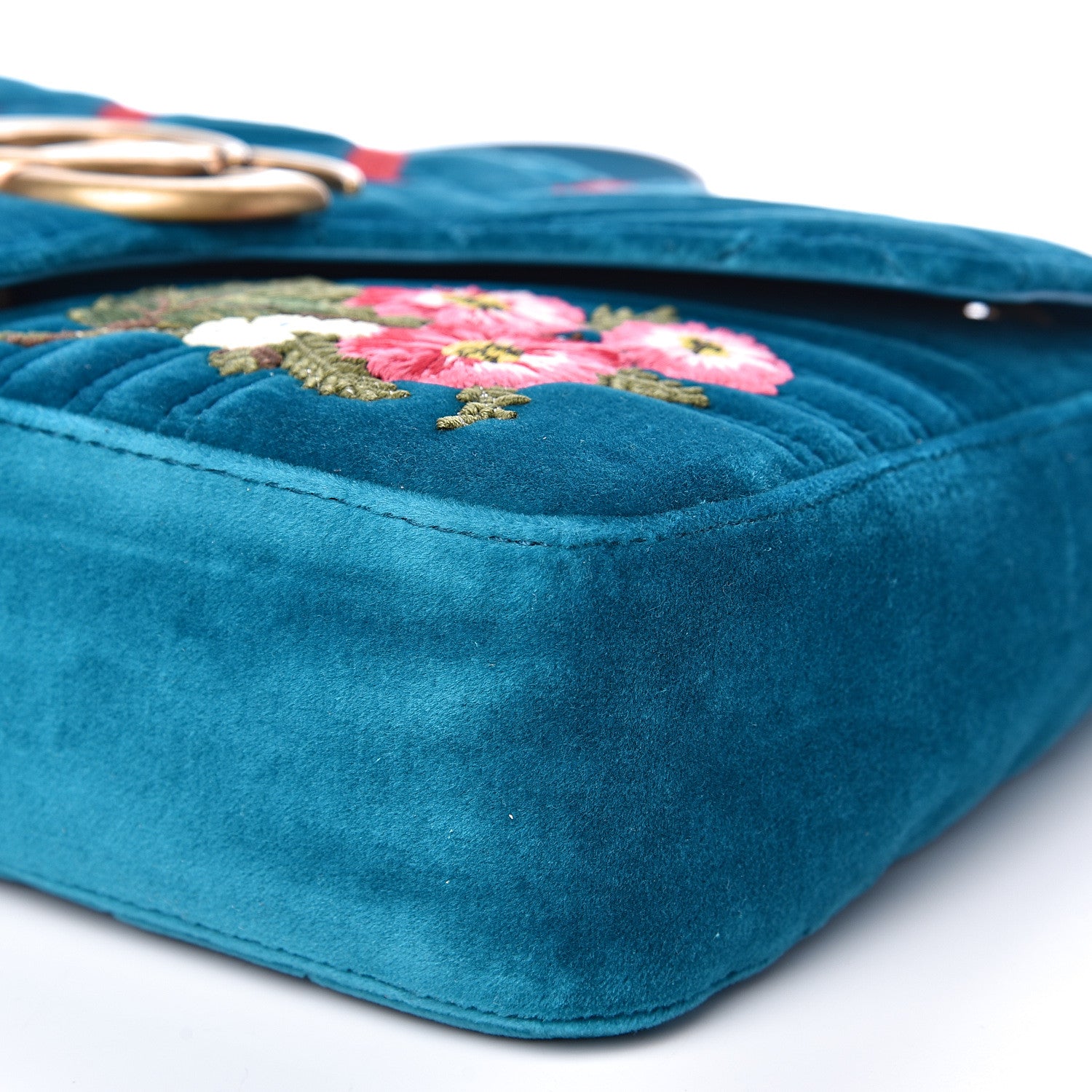 Gucci Velvet Matelasse XXV Embroidered Medium GG Marmont Shoulder Bag Pavone Cyan 10 of 11