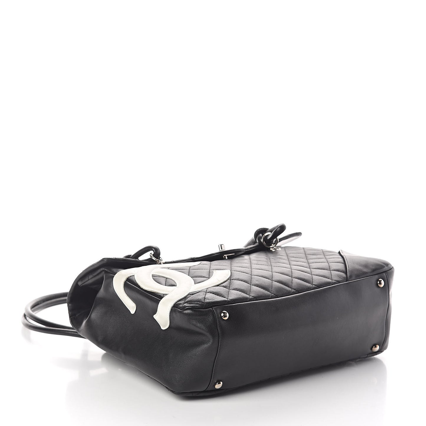 Calfskin Quilted Large Cambon Flap Black White