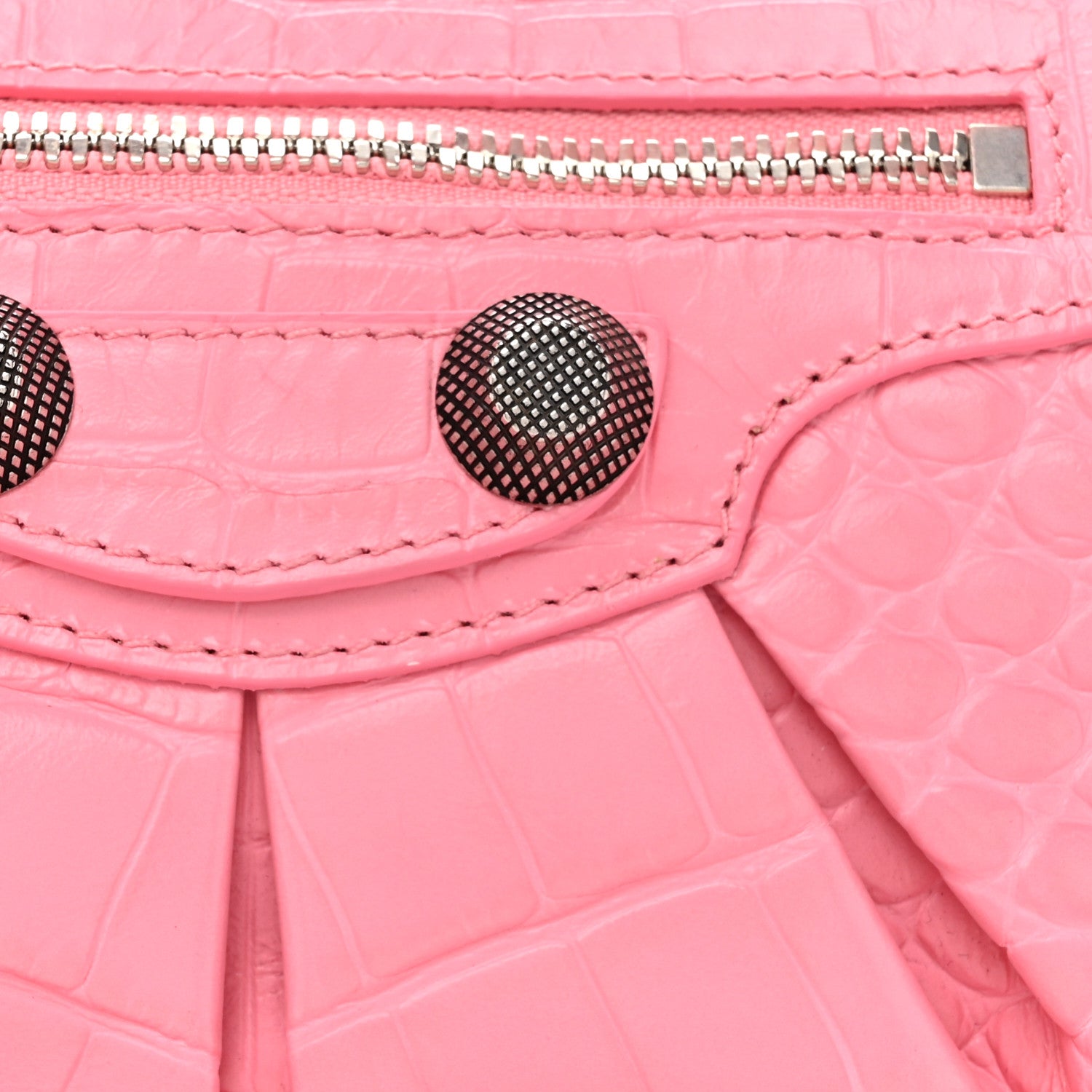 Balenciaga Extra Supple Calfskin Crocodile Embossed Small Le Cagole Shoulder Bag Sweet Pink 8 of 14