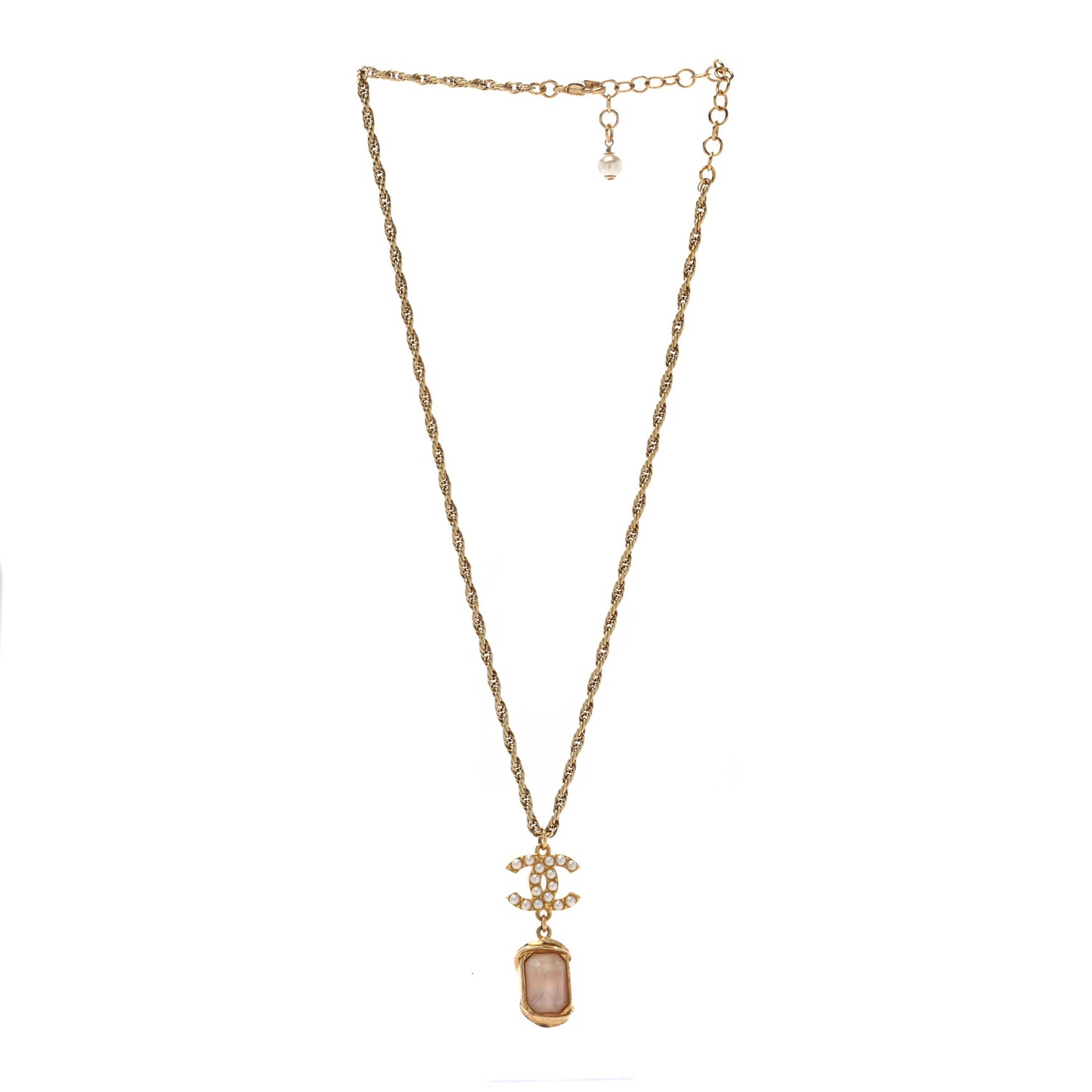 Pearl Crystal CC Pendant Necklace Gold Pink Pearly White