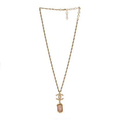 Chanel Pearl Crystal CC Pendant Necklace Gold Pink Pearly White 3 of 4