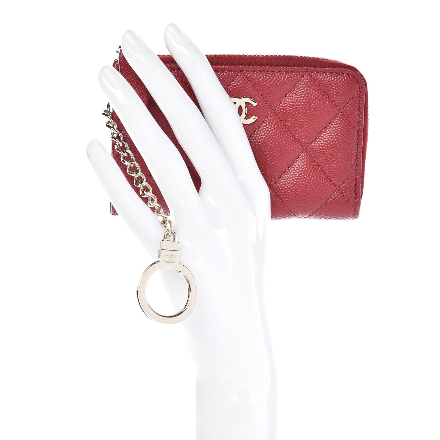 Caviar Quilted Key Holder Case Red