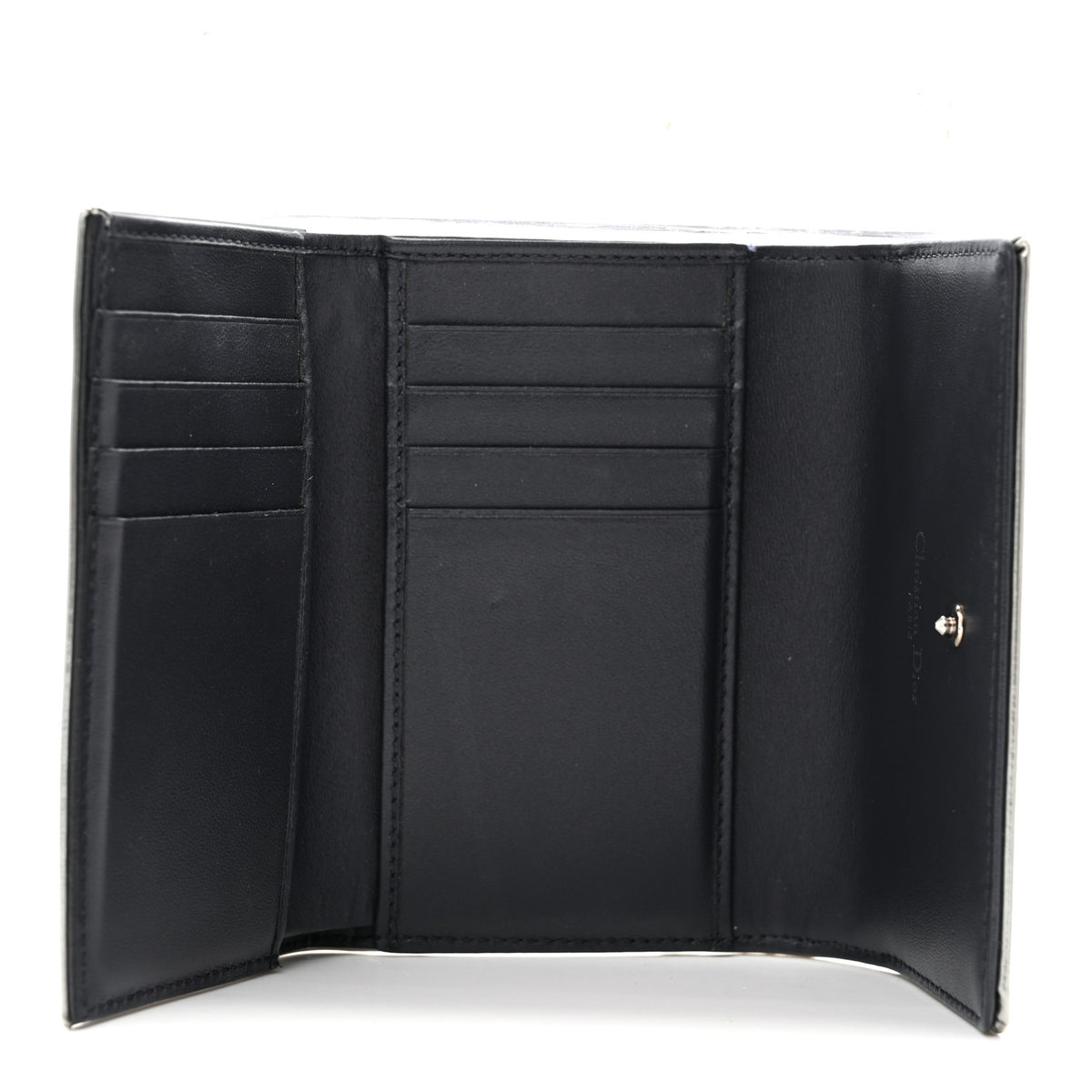 Metallic Patent Micro-Cannage Diorama Elancee Wallet Onyx Silver