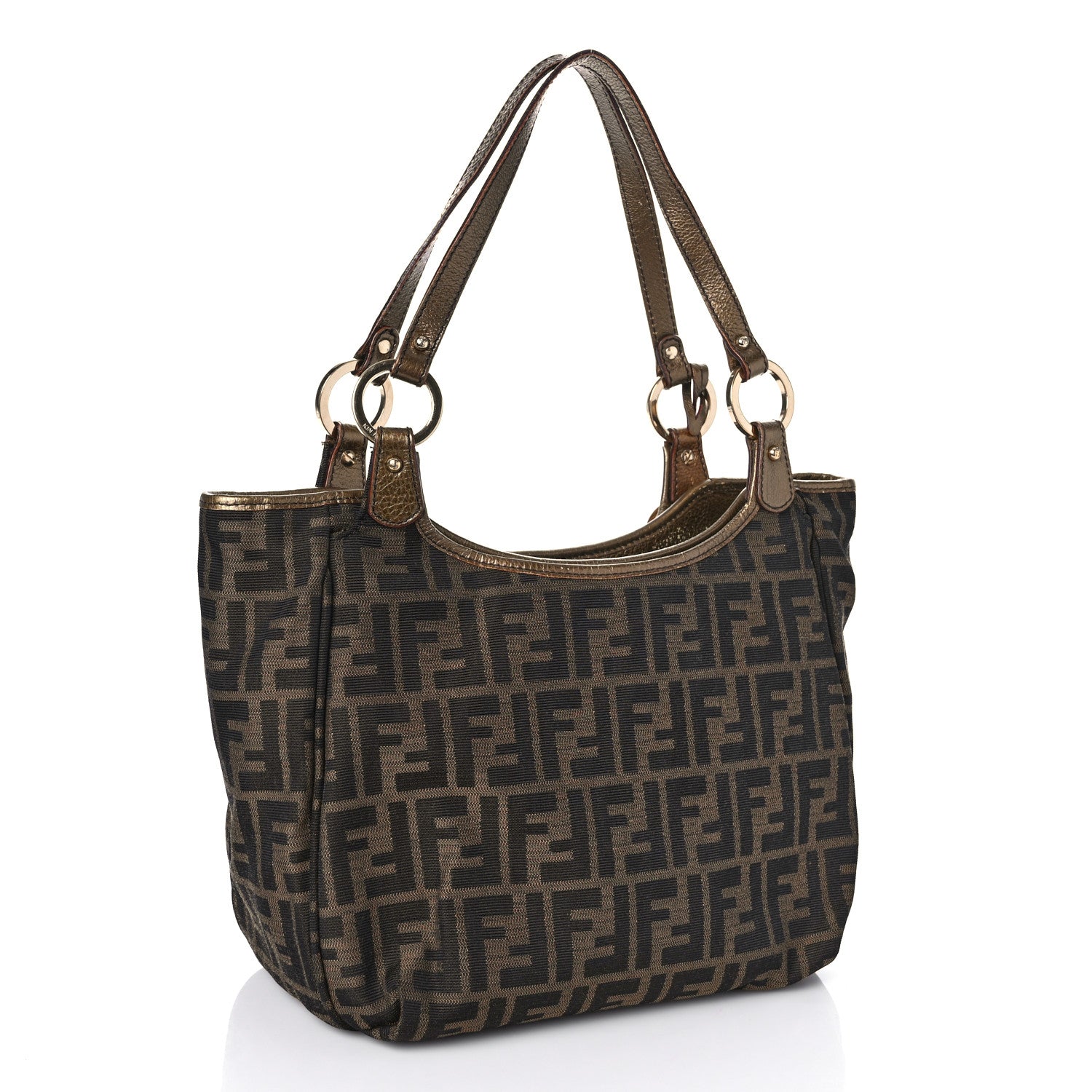 Fendi Zucca Laminated Vachetta Small Chef Shopping Tote Tobacco Bronzo 2 of 16