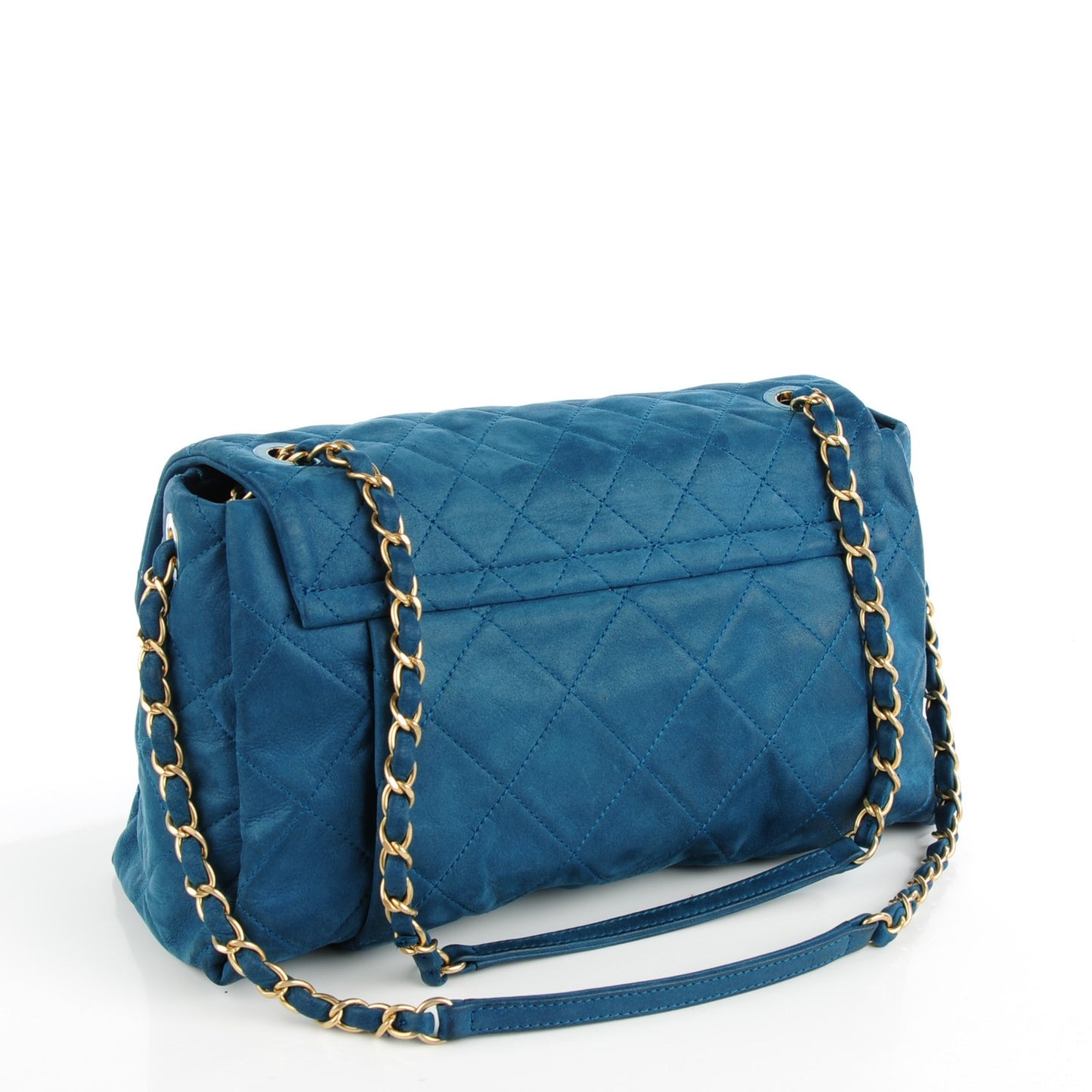 Iridescent Calfskin Large Chic Quilt Flap Blue