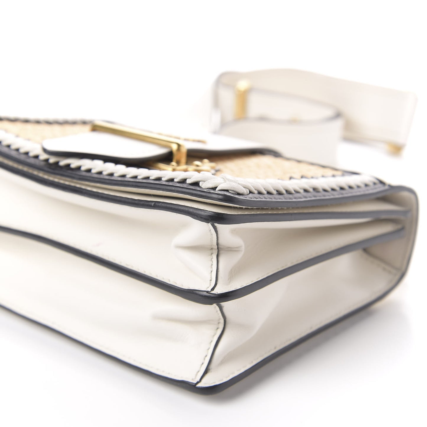 City Calf Raffia Saffiano Cahier Bag Naturale White