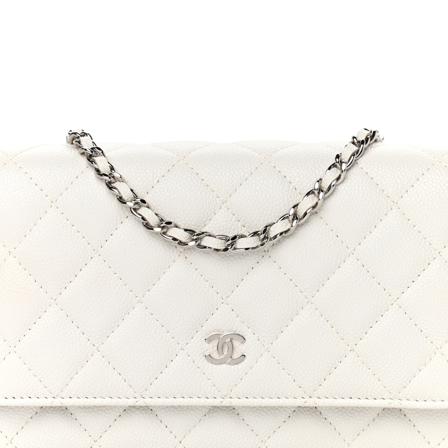 Caviar Quilted Wallet On Chain WOC White