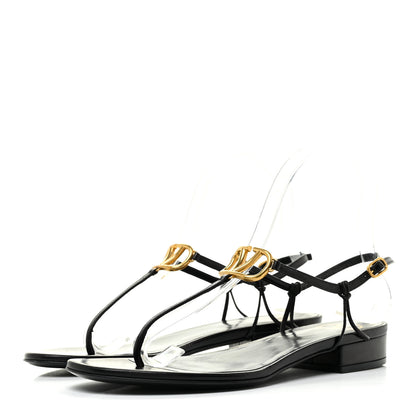 Valentino Garavani Calfskin VLogo Slingback Low Heel Thong Sandals 36 Black 3 of 12