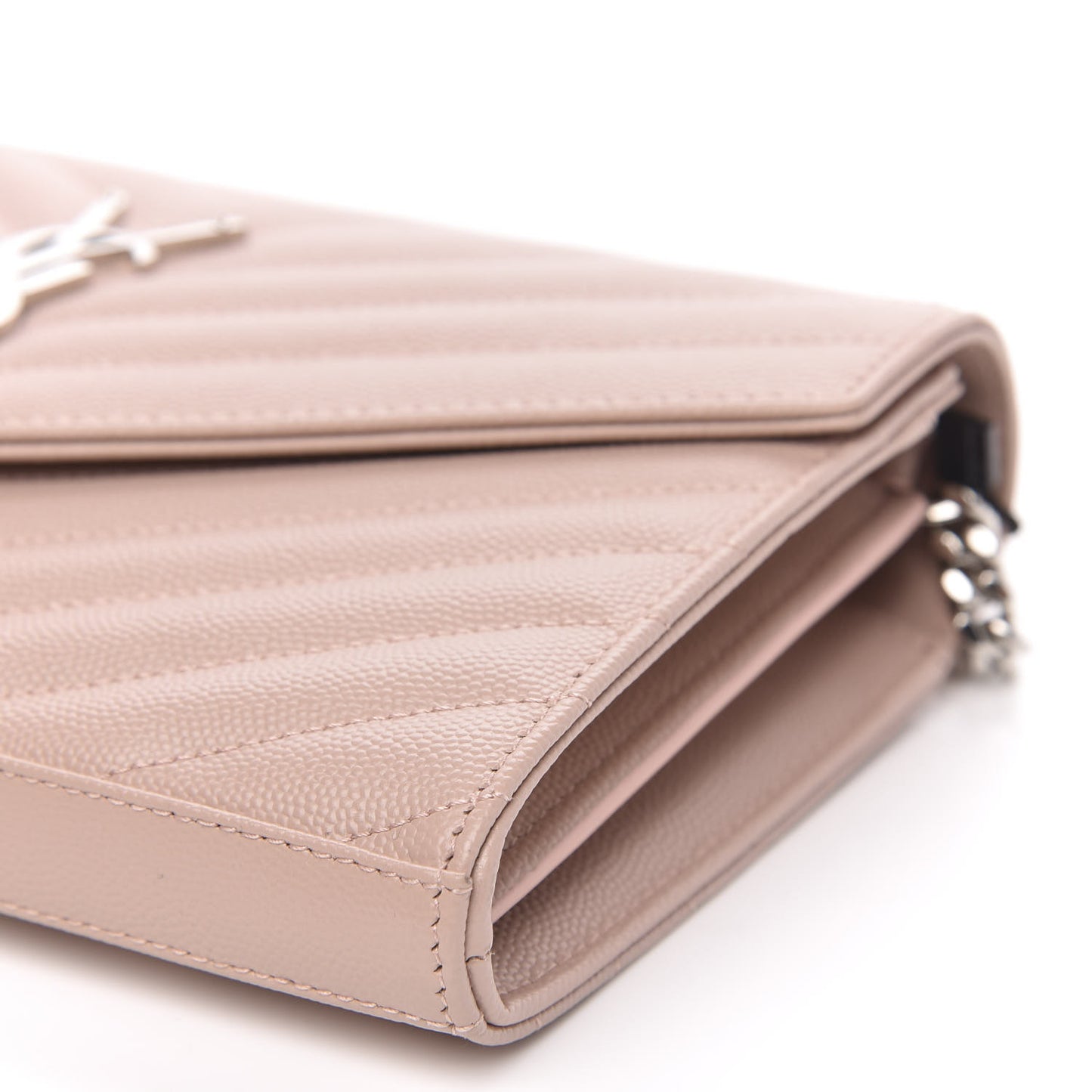 Grain De Poudre Matelasse Chevron Monogram Chain Wallet Pale Pink