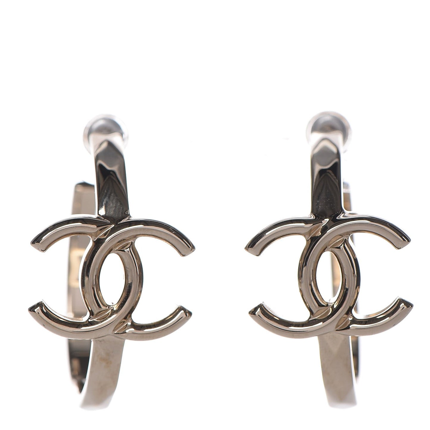 Metal Textured CC Hoop Earrings Gold