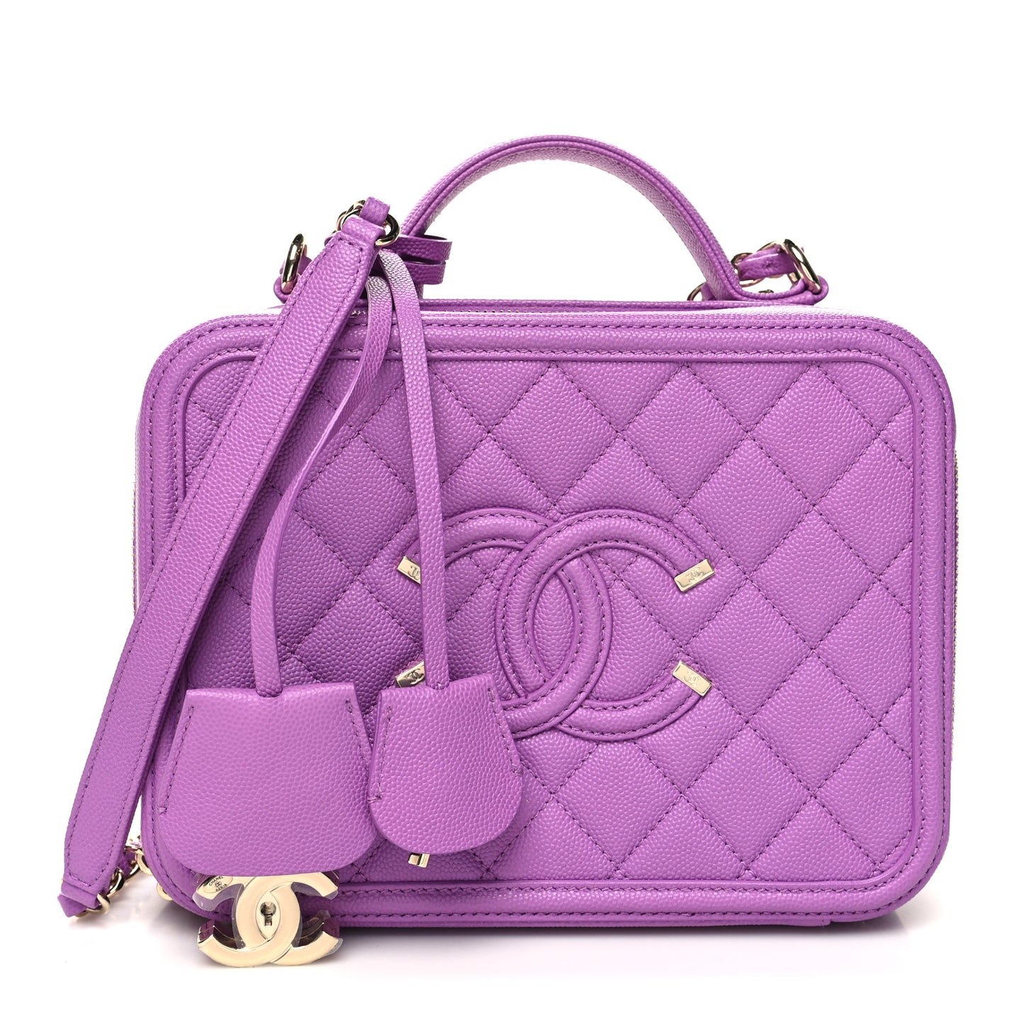 Caviar Quilted Medium CC Filigree Vanity Case Purple
