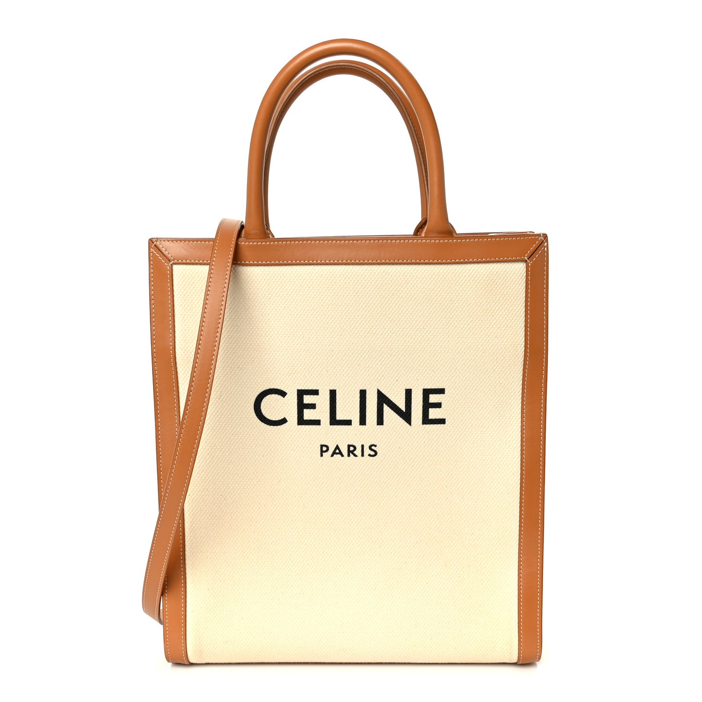 Canvas Calfskin Logo Print Small Vertical Cabas Natural Tan