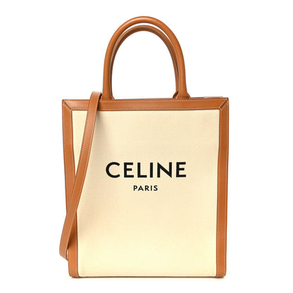 Celine Canvas Calfskin Logo Print Small Vertical Cabas Natural Tan 1 of 10
