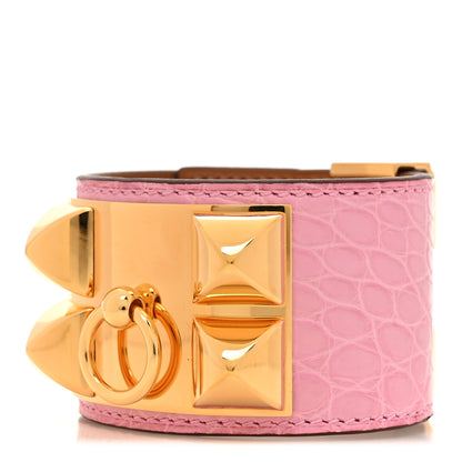 Hermes Matte Alligator Collier De Chien CDC Bracelet T2 5P Pink 1 of 5