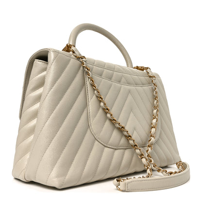 Chanel Caviar Chevron Quilted Medium Coco Handle Flap White 2 of 9