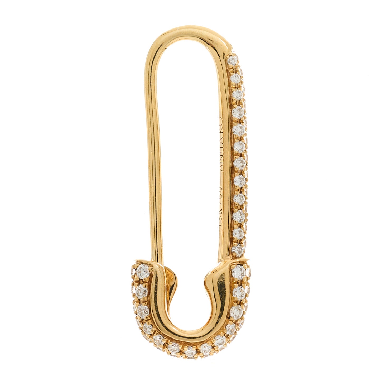 18K Yellow Gold Diamond Safety Pin Earring