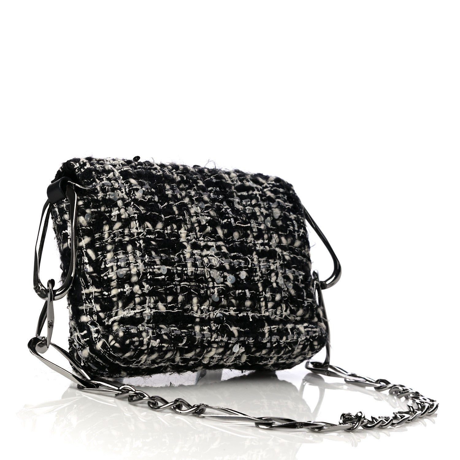 Chanel Sequin Tweed Single Flap Ecru Black 4 of 32
