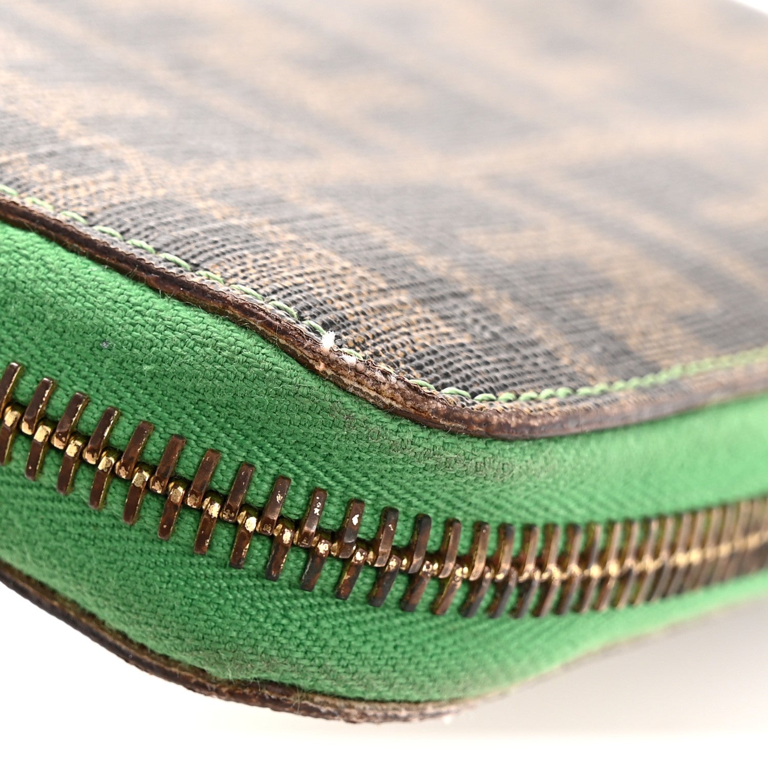 Fendi Zucca Spalmati Vitello Elite Clover Print Zip Around Wallet Tobacco Green 11 of 12