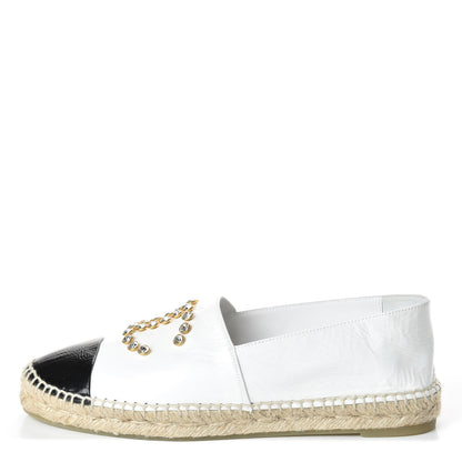 Chanel Patent Calfskin Crystal CC Espadrilles 40 White Black 1 of 10