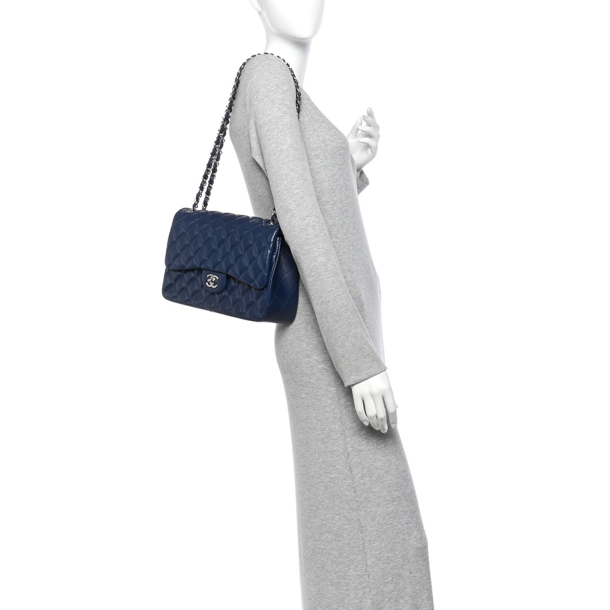 Chanel Caviar Quilted Jumbo Double Flap Navy Blue 2 of 11