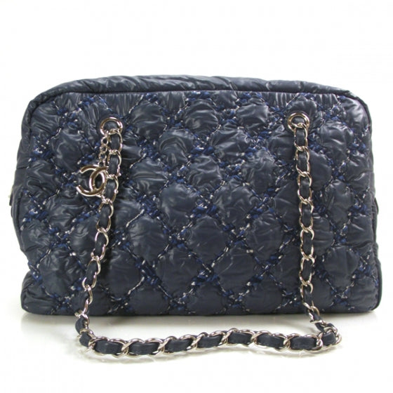 Nylon Quilted Tweed on Stitch Zip Tote Blue