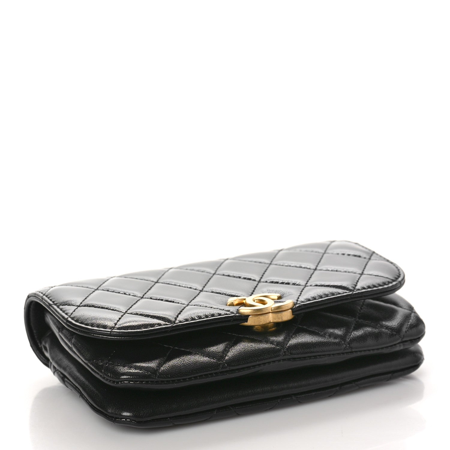 Chanel Shiny Lambskin Quilted Flap Phone Holder With Chain Black 4 of 10