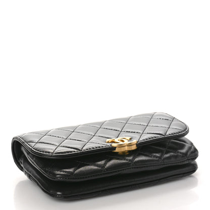 Chanel Shiny Lambskin Quilted Flap Phone Holder With Chain Black 4 of 10