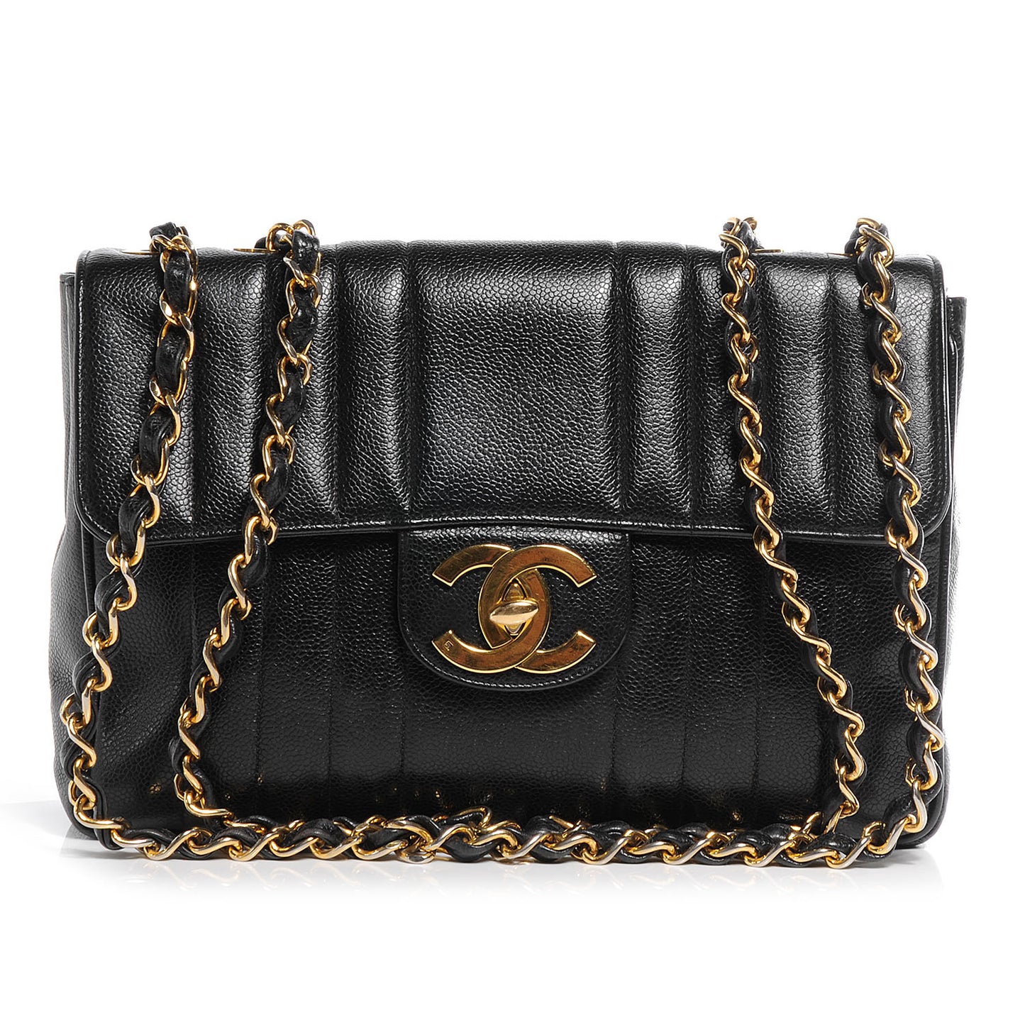 Caviar Vertical Quilt Jumbo Flap Black