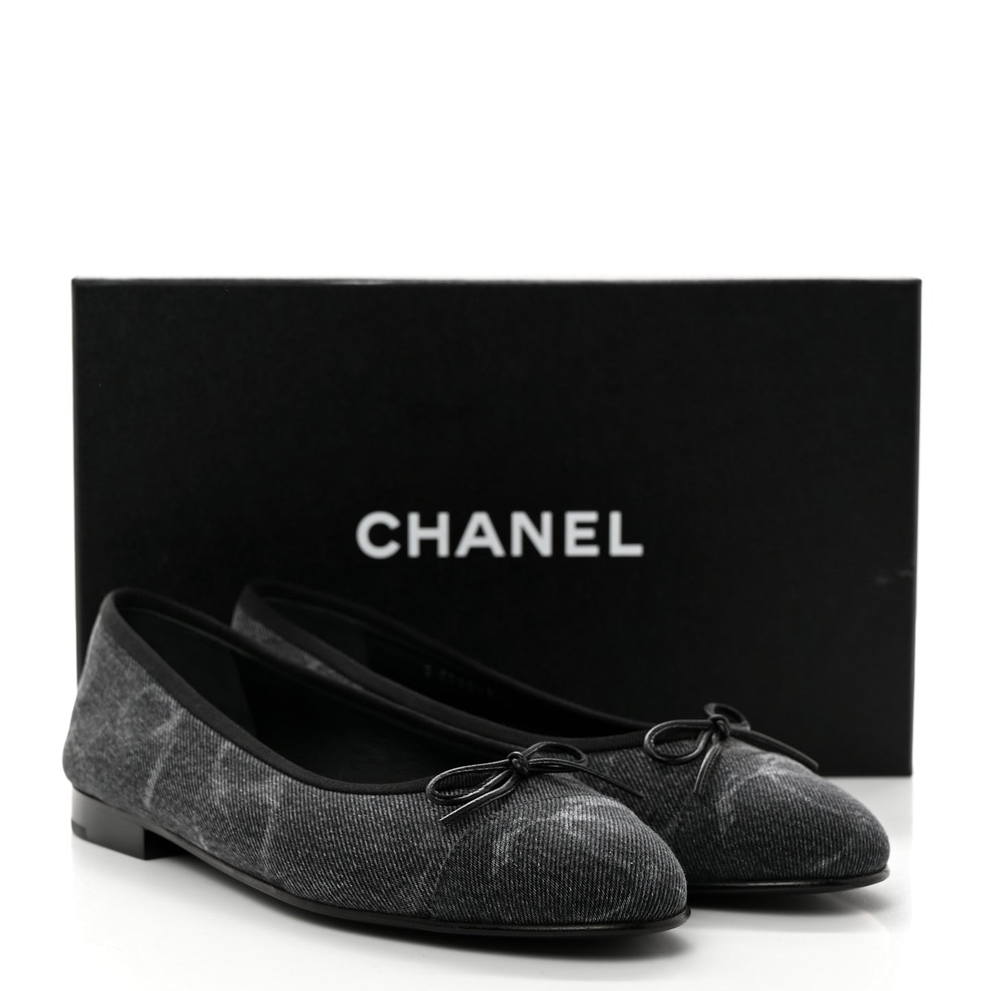 Denim Printed Cap Toe Ballerina Flats 39.5 Black