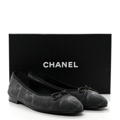 Chanel Denim Printed Cap Toe Ballerina Flats 39.5 Black 9 of 9