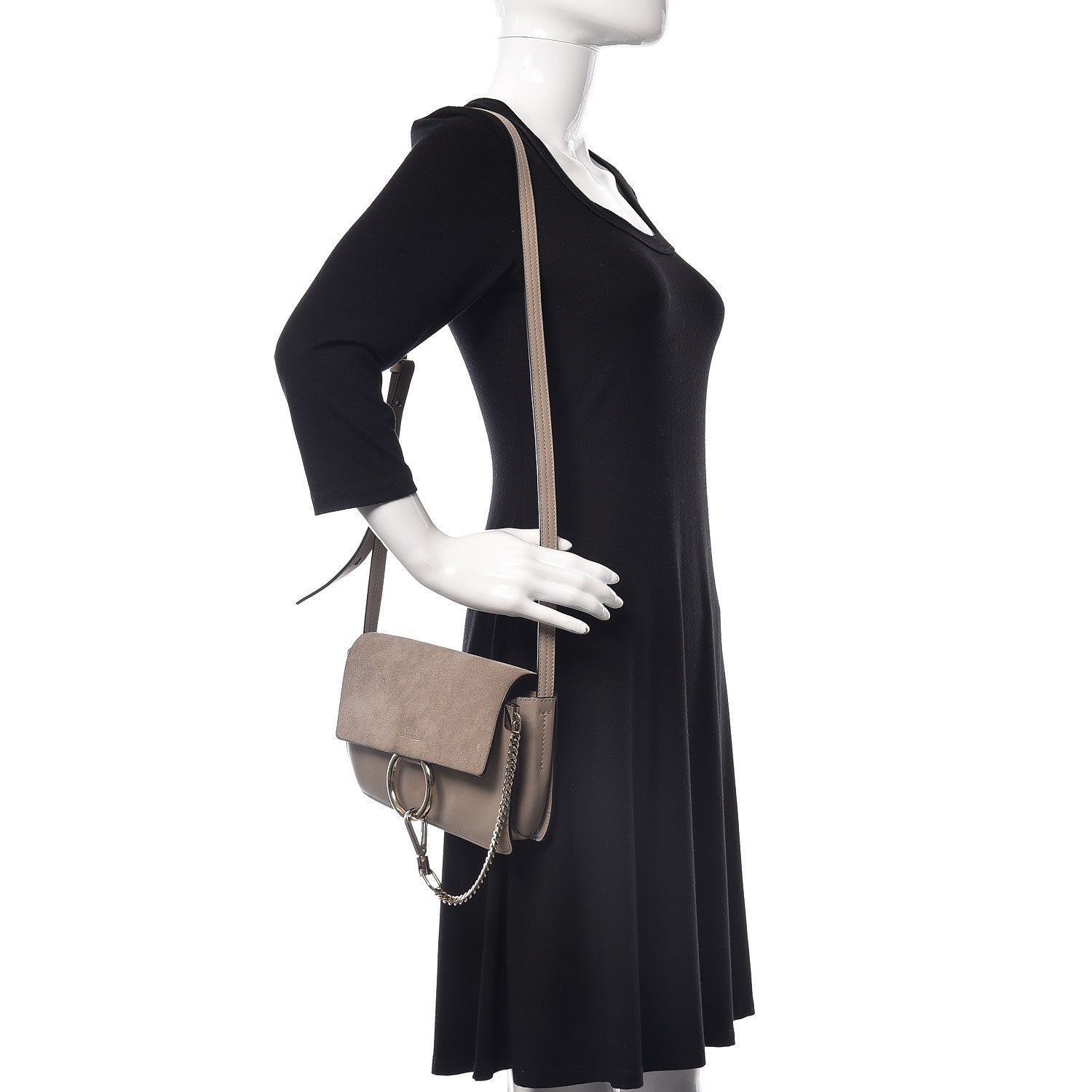 Chloe Suede Calfskin Small Faye Shoulder Bag Motty Grey 2 of 13