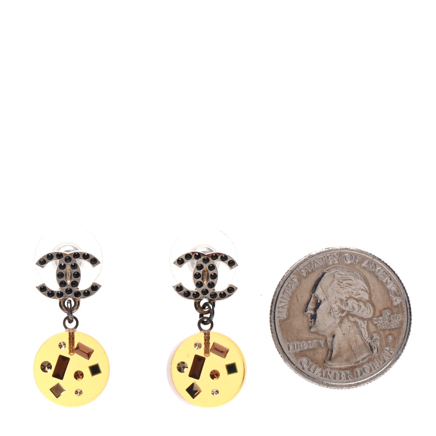 Lucite Crystal CC Drop Earrings Gold