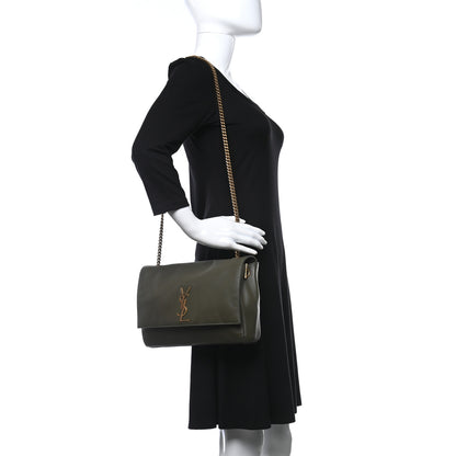 Saint Laurent Smooth Calfskin Suede Medium Reversible Monogram Kate Satchel Olive 2 of 11