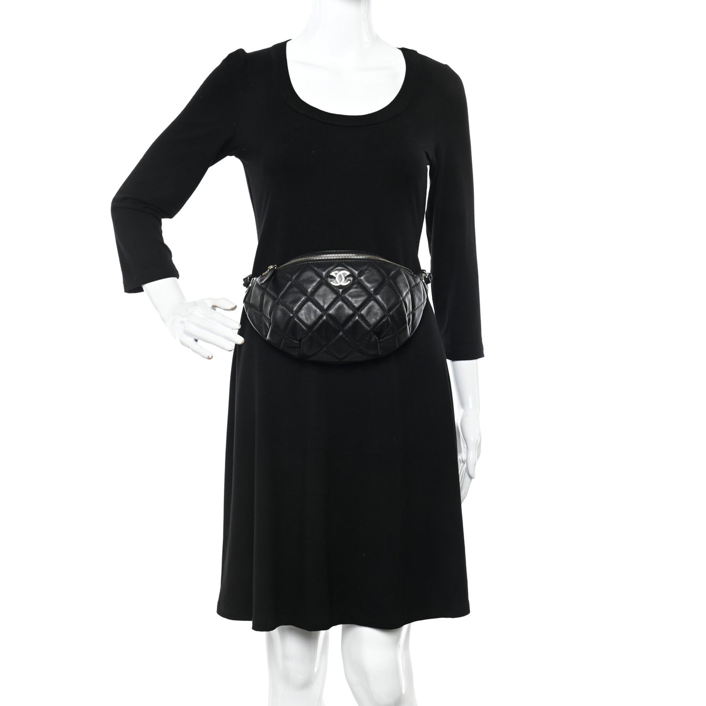 Lambskin Quilted Waist Bag Fanny Pack Black