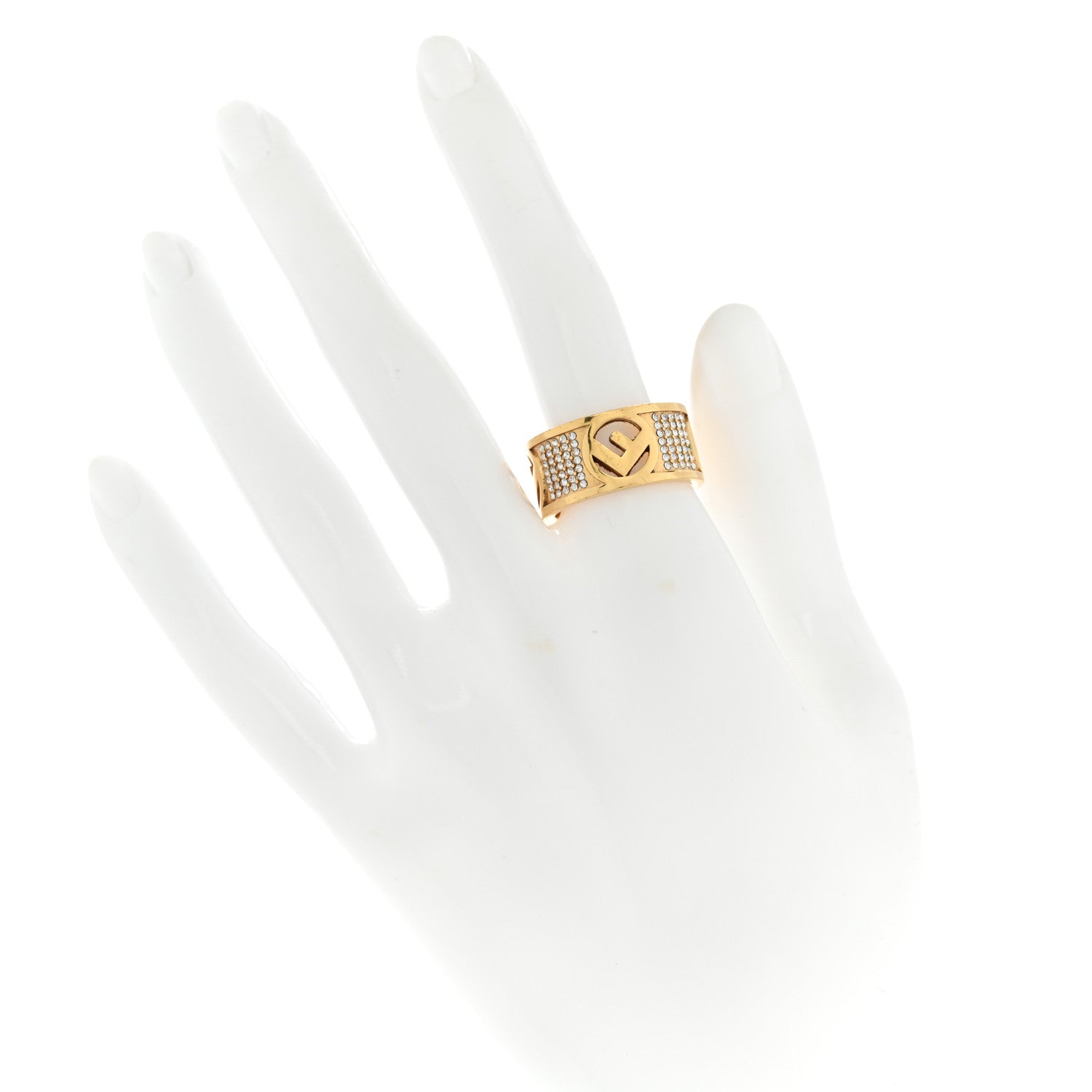 Fendi Crystal FF Ring 58 8.25 Gold 2 of 5