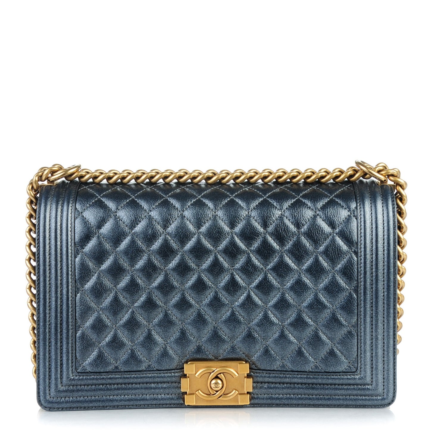 Iridescent Calfskin Quilted New Medium Boy Flap Dark Grey
