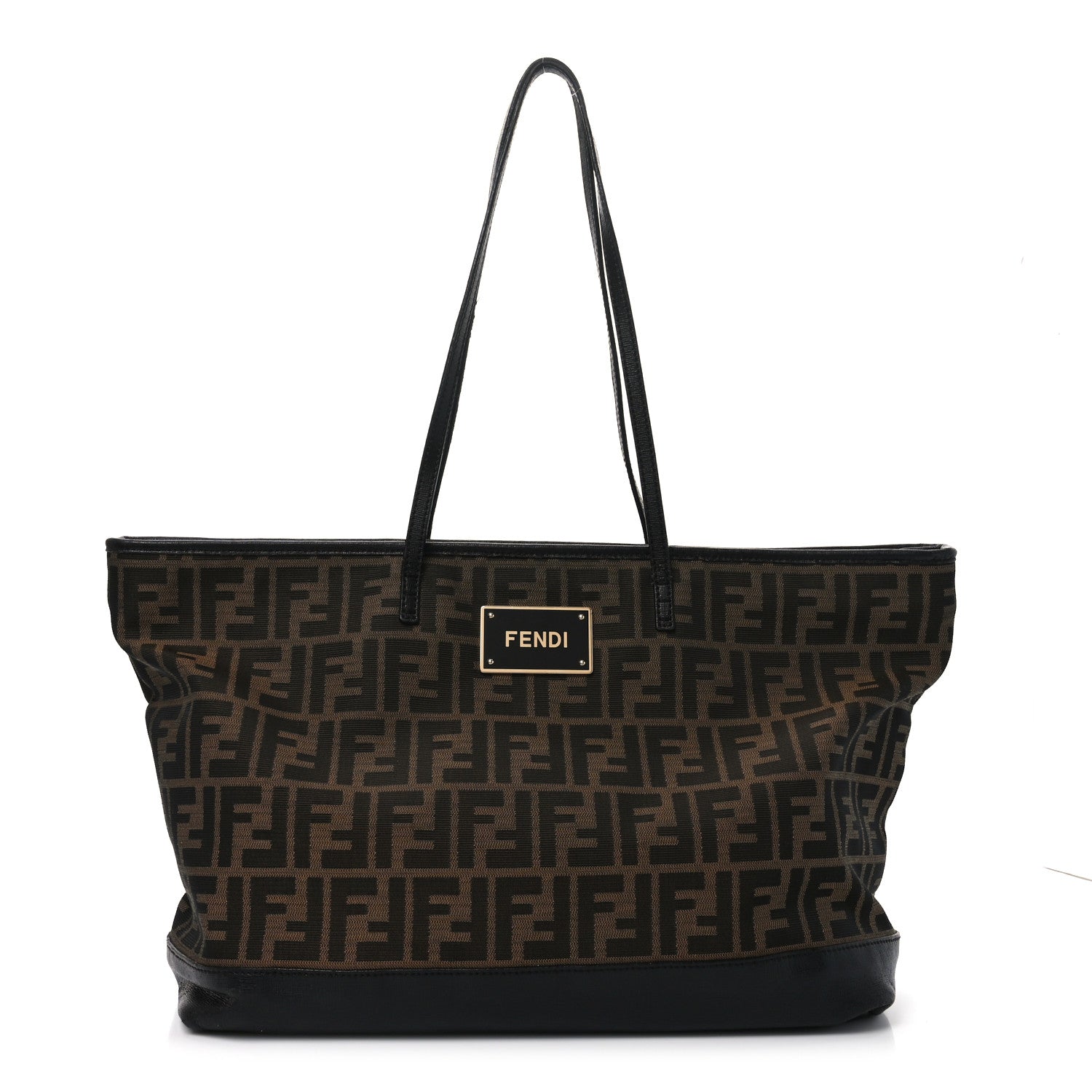 Fendi Zucca Vitello Elite Medium Roll Tote Tobacco Black 1 of 10