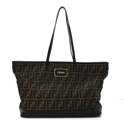 Fendi Zucca Vitello Elite Medium Roll Tote Tobacco Black 1 of 10