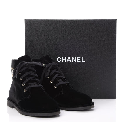 Chanel Velvet CC Lace Up Boots 38 Black 9 of 9