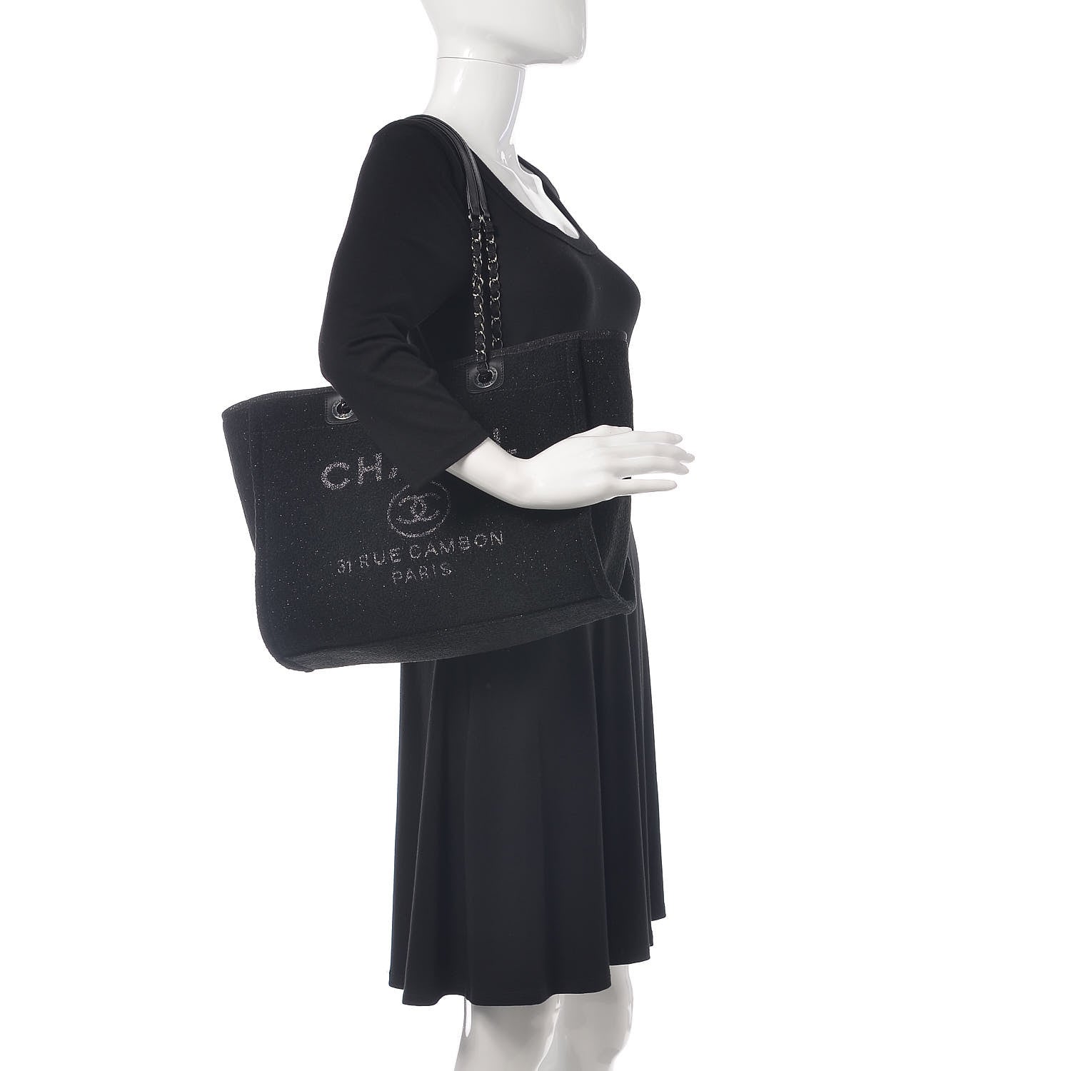 Chanel Lurex Boucle Small Deauville Tote Black 2 of 10