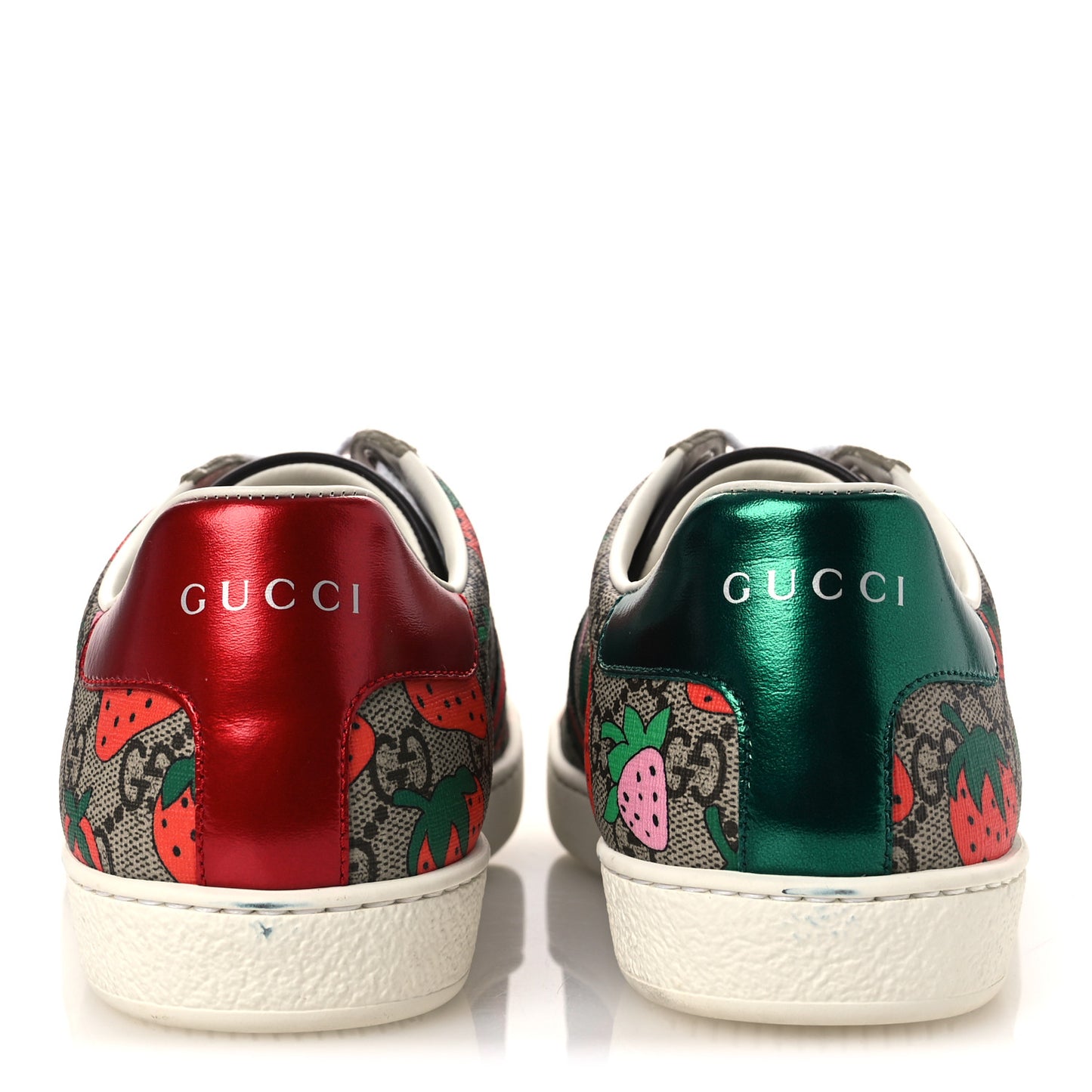 GG Supreme Monogram Strawberry Web Womens Ace Sneakers 38.5 Beige Multicolor Red Green