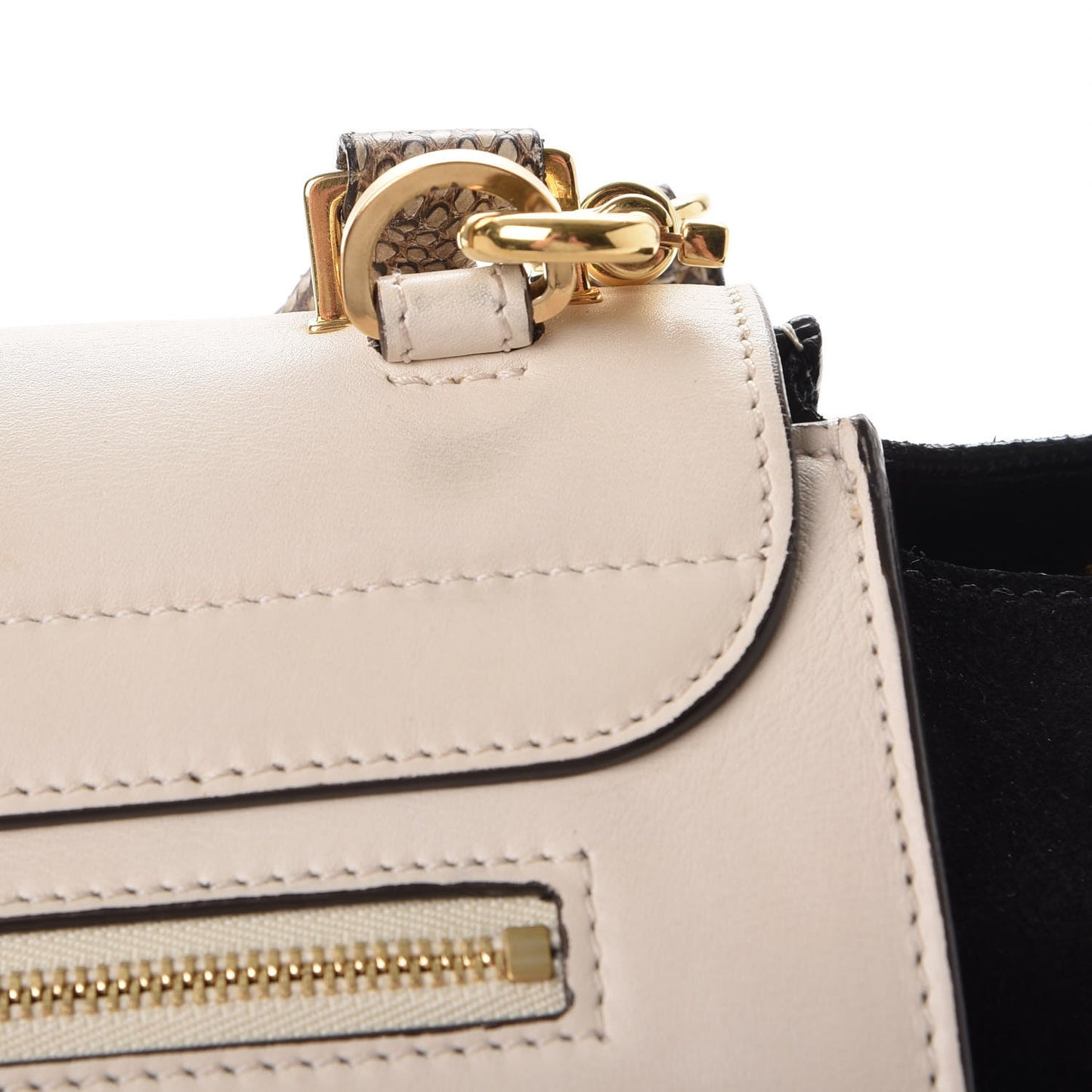 Calfskin Suede Whipsnake Medium Trapeze Black White