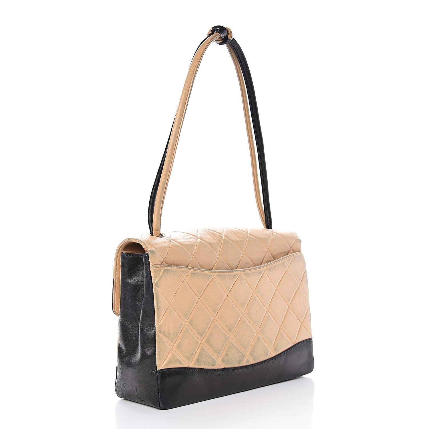 Chanel Lambskin Quilted Medium Single Flap Beige Black 3 of 26